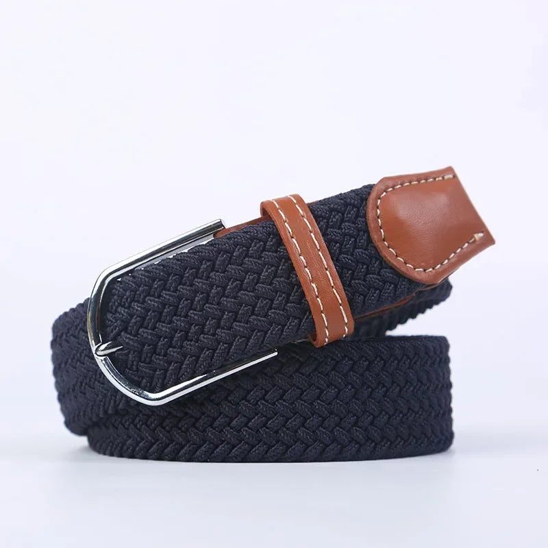 UNISEX Casual Knitted Pin Buckle Women Belt Woven Canvas Elastic Expandable Braided Stretch Jeans Belts for Men