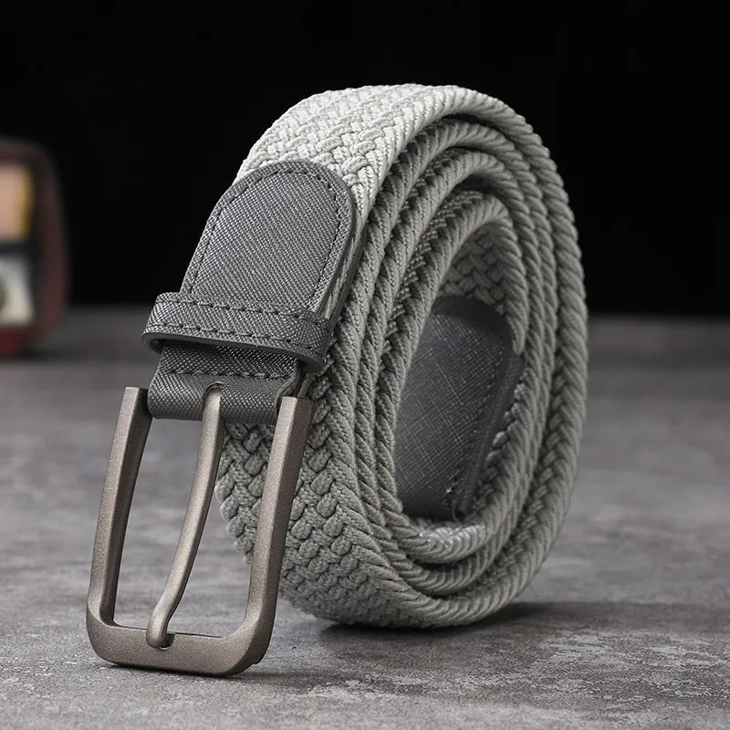 Non-perforated, non-perforated, men's and women's woven belts, elastic elastic canvas belts, women's Korean version, versatile s
