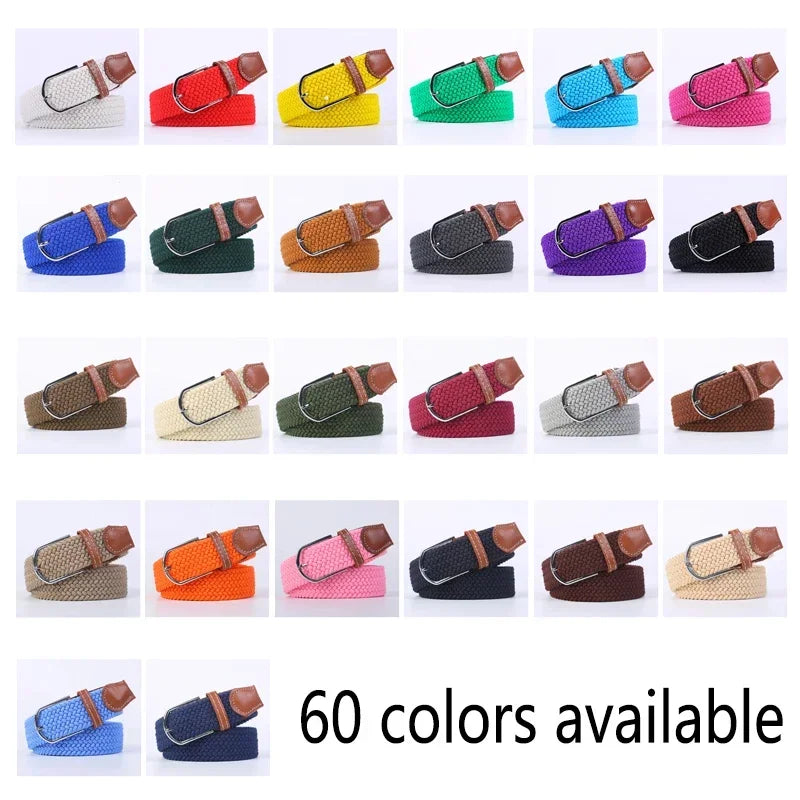 UNISEX Casual Knitted Pin Buckle Women Belt Woven Canvas Elastic Expandable Braided Stretch Jeans Belts for Men
