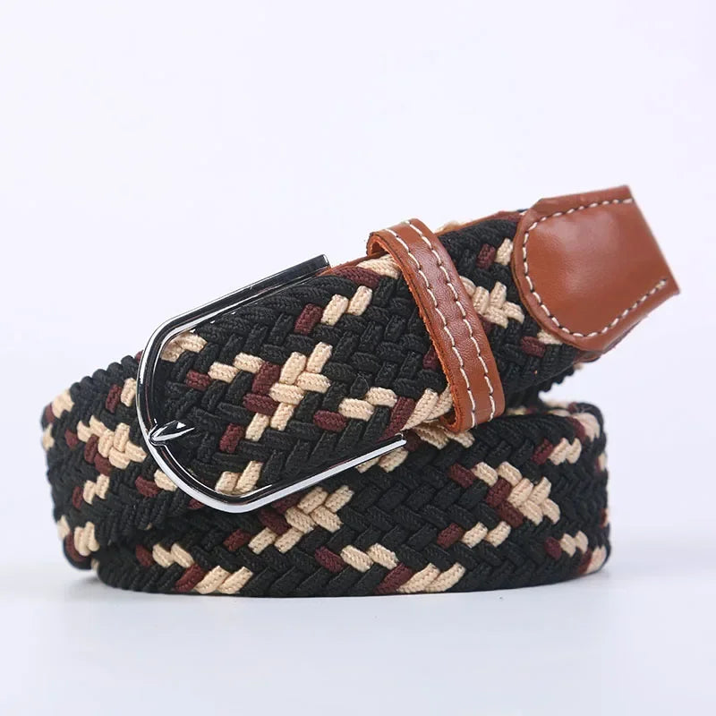 UNISEX Casual Knitted Pin Buckle Women Belt Woven Canvas Elastic Expandable Braided Stretch Jeans Belts for Men