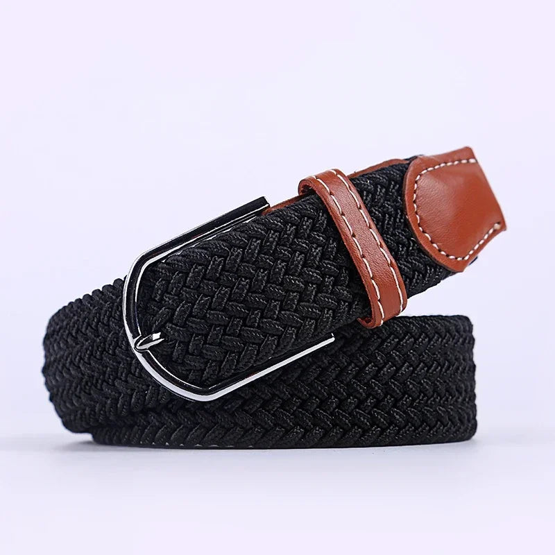 UNISEX Casual Knitted Pin Buckle Women Belt Woven Canvas Elastic Expandable Braided Stretch Jeans Belts for Men