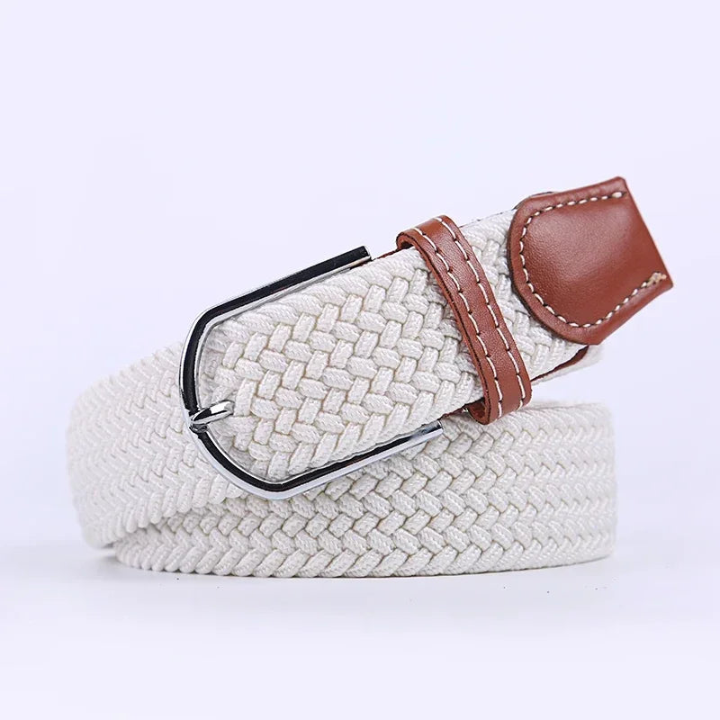 UNISEX Casual Knitted Pin Buckle Women Belt Woven Canvas Elastic Expandable Braided Stretch Jeans Belts for Men