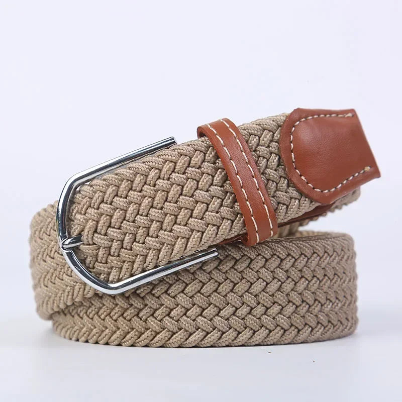 UNISEX Casual Knitted Pin Buckle Women Belt Woven Canvas Elastic Expandable Braided Stretch Jeans Belts for Men