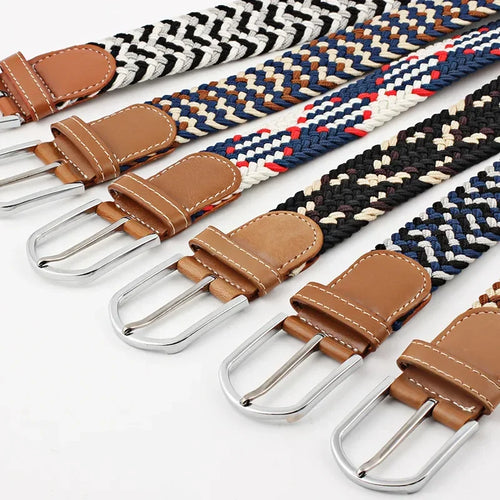UNISEX Casual Knitted Pin Buckle Women Belt Woven Canvas Elastic Expandable Braided Stretch Jeans Belts for Men