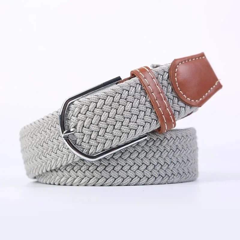 UNISEX Casual Knitted Pin Buckle Women Belt Woven Canvas Elastic Expandable Braided Stretch Jeans Belts for Men