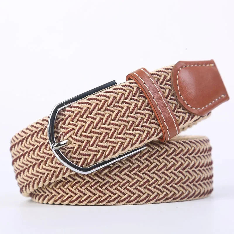 UNISEX Casual Knitted Pin Buckle Women Belt Woven Canvas Elastic Expandable Braided Stretch Jeans Belts for Men
