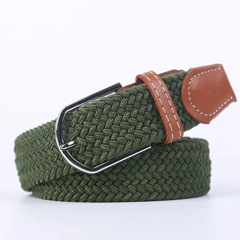 UNISEX Casual Knitted Pin Buckle Women Belt Woven Canvas Elastic Expandable Braided Stretch Jeans Belts for Men