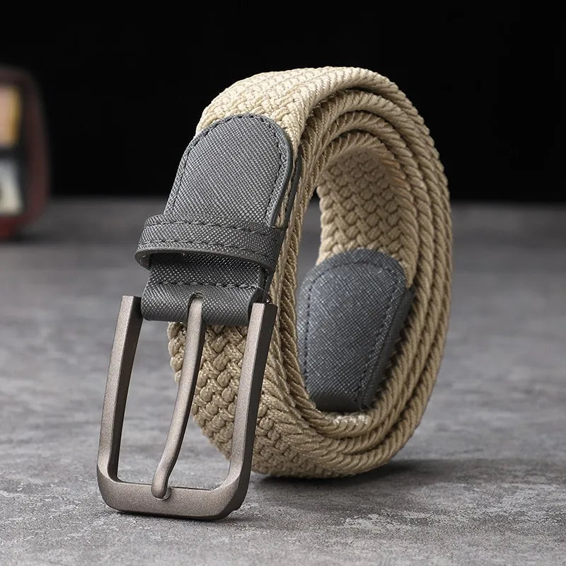 Non-perforated, non-perforated, men's and women's woven belts, elastic elastic canvas belts, women's Korean version, versatile s