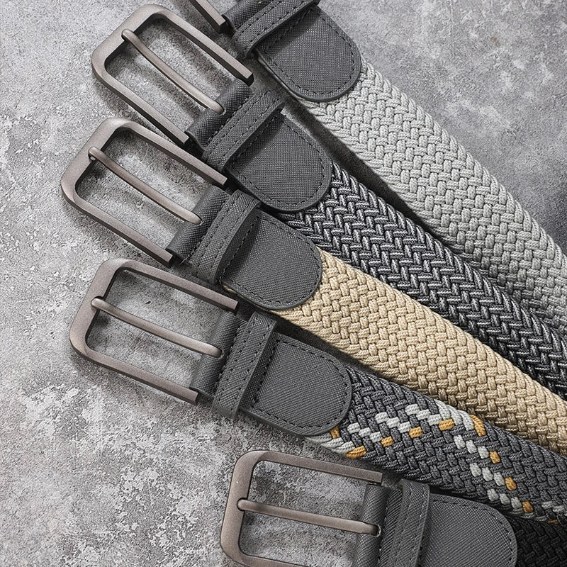 Non-perforated, non-perforated, men's and women's woven belts, elastic elastic canvas belts, women's Korean version, versatile s
