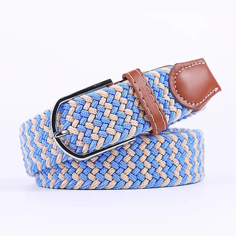 UNISEX Casual Knitted Pin Buckle Women Belt Woven Canvas Elastic Expandable Braided Stretch Jeans Belts for Men