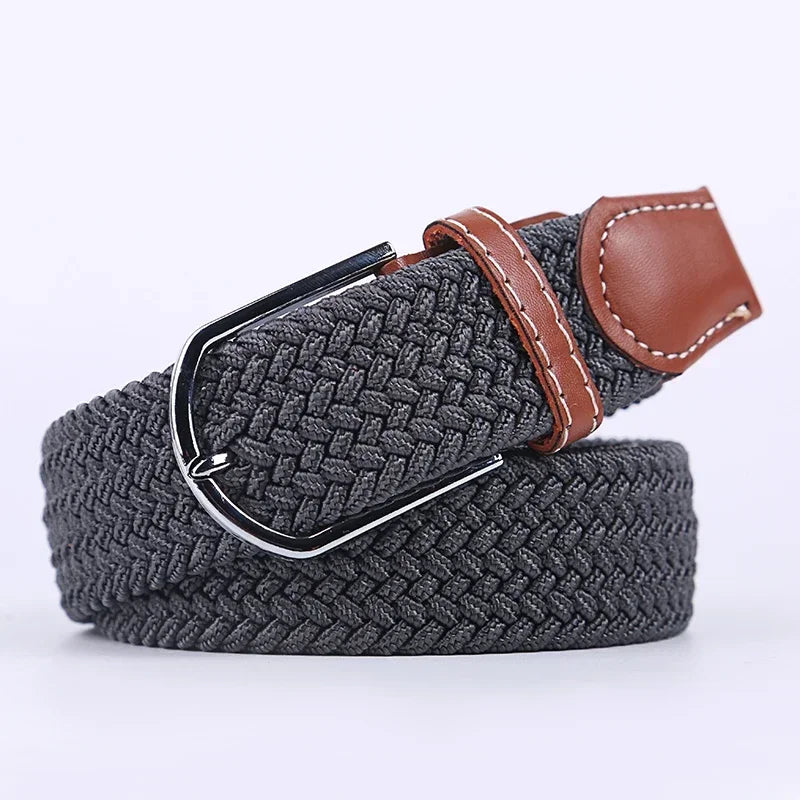 UNISEX Casual Knitted Pin Buckle Women Belt Woven Canvas Elastic Expandable Braided Stretch Jeans Belts for Men