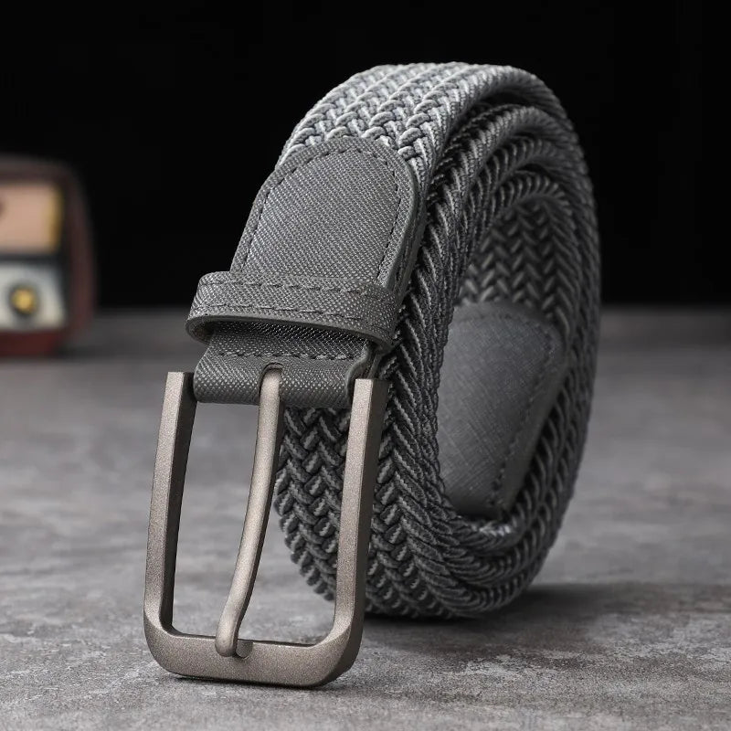 Non-perforated, non-perforated, men's and women's woven belts, elastic elastic canvas belts, women's Korean version, versatile s