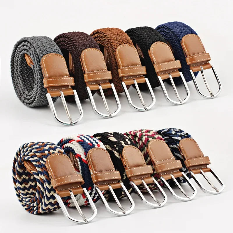 UNISEX Casual Knitted Pin Buckle Women Belt Woven Canvas Elastic Expandable Braided Stretch Jeans Belts for Men