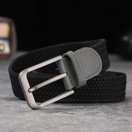 Non-perforated, non-perforated, men's and women's woven belts, elastic elastic canvas belts, women's Korean version, versatile s