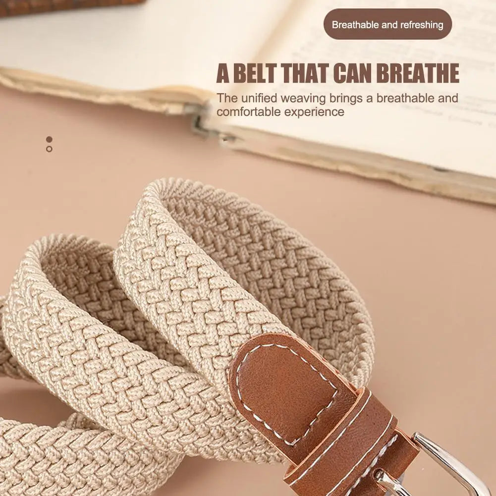Casual Knitted Pin Buckle Men Belt Woven Canvas Elastic Expandable Braided Stretch Belts For Women Jeans Female Belt