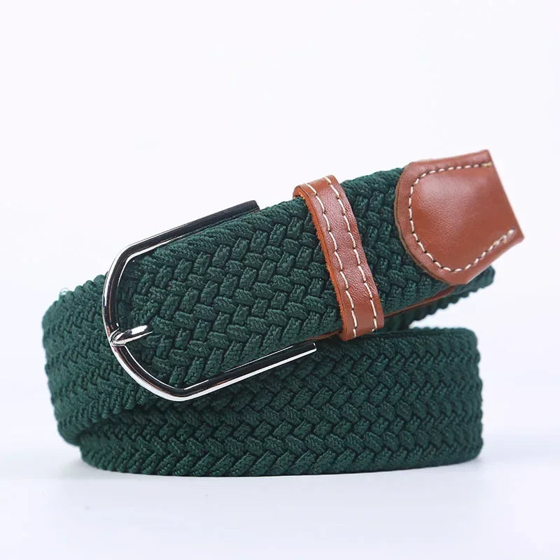 UNISEX Casual Knitted Pin Buckle Women Belt Woven Canvas Elastic Expandable Braided Stretch Jeans Belts for Men