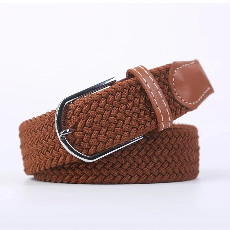 UNISEX Casual Knitted Pin Buckle Women Belt Woven Canvas Elastic Expandable Braided Stretch Jeans Belts for Men
