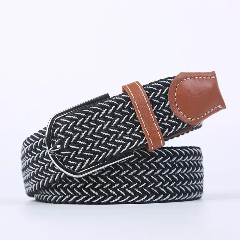 UNISEX Casual Knitted Pin Buckle Women Belt Woven Canvas Elastic Expandable Braided Stretch Jeans Belts for Men