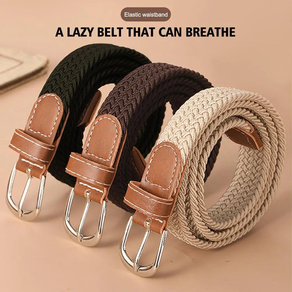 Casual Knitted Pin Buckle Men Belt Woven Canvas Elastic Expandable Braided Stretch Belts For Women Jeans Female Belt