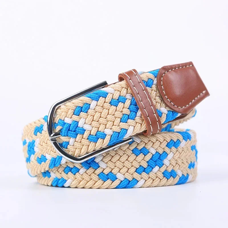 UNISEX Casual Knitted Pin Buckle Women Belt Woven Canvas Elastic Expandable Braided Stretch Jeans Belts for Men
