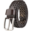 Men's black braided leather belt，silver pin buckle，comfortable wearing