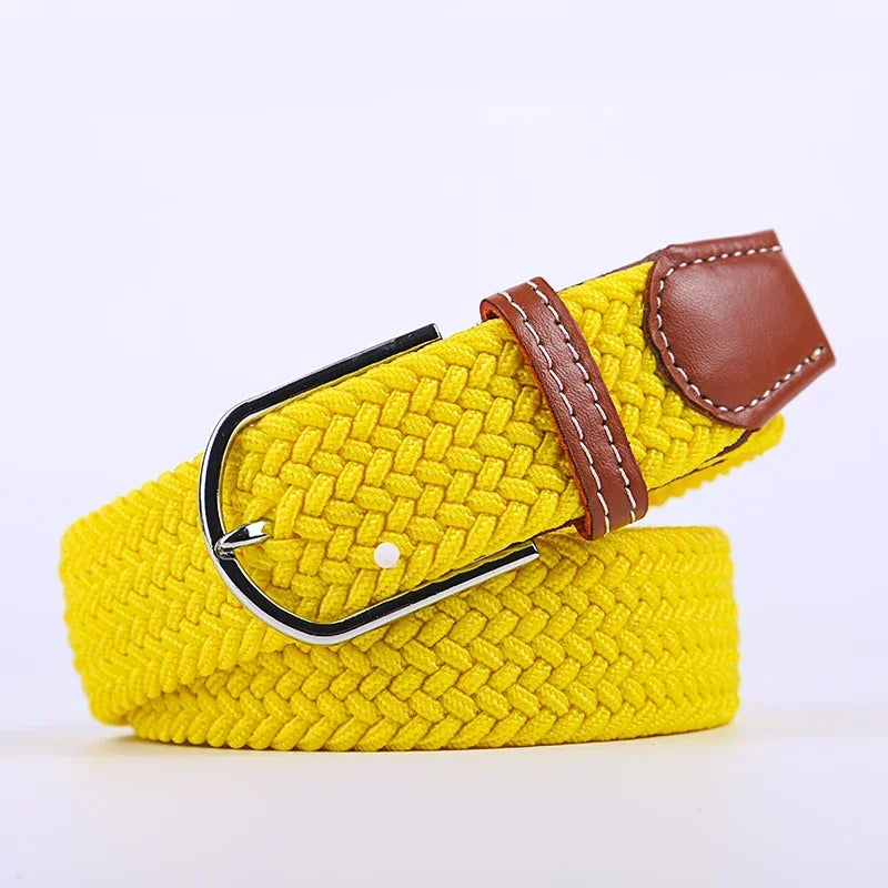 UNISEX Casual Knitted Pin Buckle Women Belt Woven Canvas Elastic Expandable Braided Stretch Jeans Belts for Men