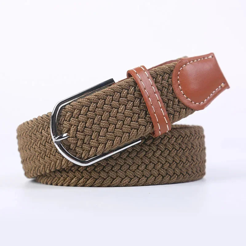 UNISEX Casual Knitted Pin Buckle Women Belt Woven Canvas Elastic Expandable Braided Stretch Jeans Belts for Men