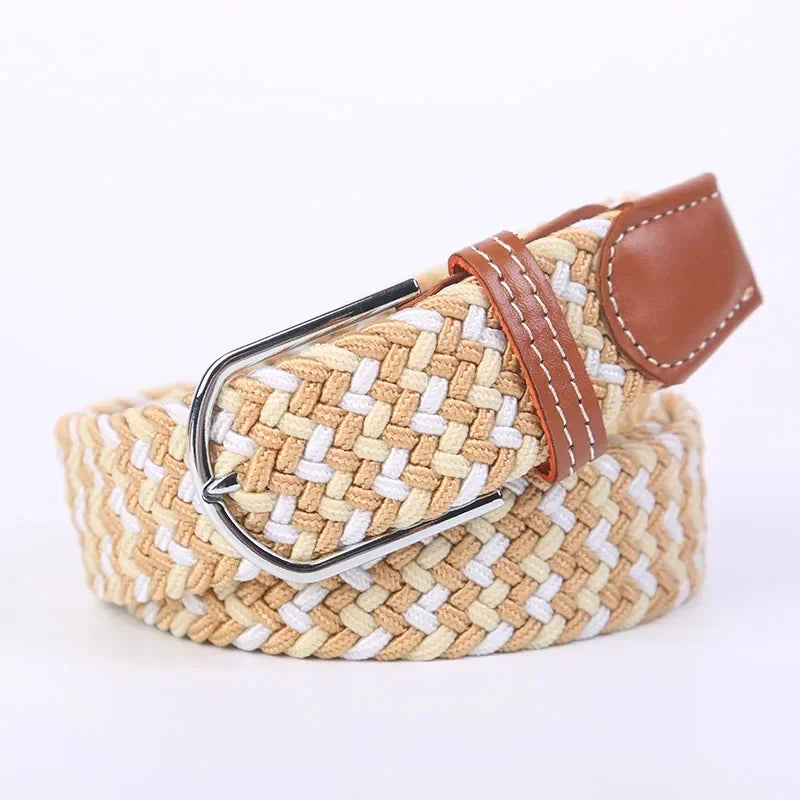 UNISEX Casual Knitted Pin Buckle Women Belt Woven Canvas Elastic Expandable Braided Stretch Jeans Belts for Men