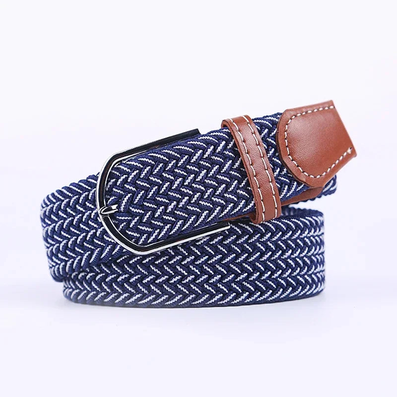 UNISEX Casual Knitted Pin Buckle Women Belt Woven Canvas Elastic Expandable Braided Stretch Jeans Belts for Men