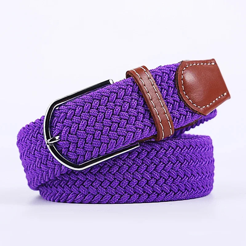 UNISEX Casual Knitted Pin Buckle Women Belt Woven Canvas Elastic Expandable Braided Stretch Jeans Belts for Men