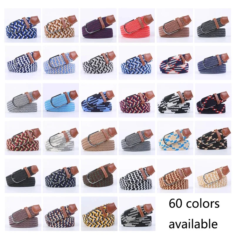 UNISEX Casual Knitted Pin Buckle Women Belt Woven Canvas Elastic Expandable Braided Stretch Jeans Belts for Men