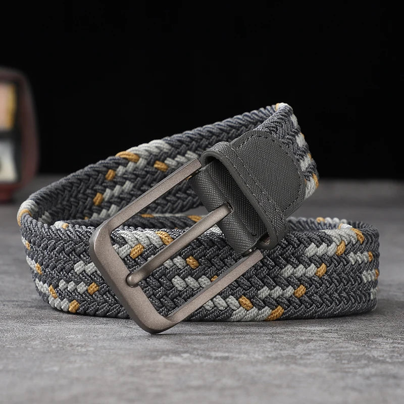 Non-perforated, non-perforated, men's and women's woven belts, elastic elastic canvas belts, women's Korean version, versatile s